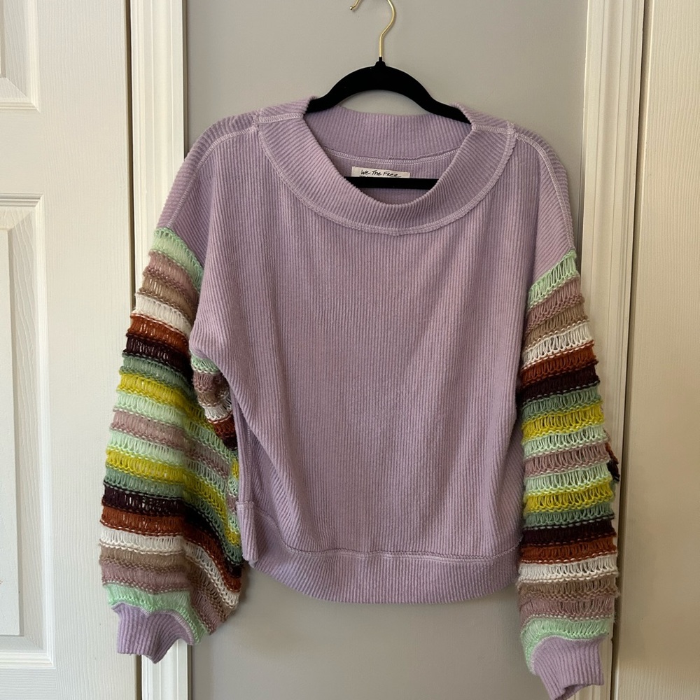 Free People Cha Cha Mist Lilac Balloon Sleeve Sweater XS
